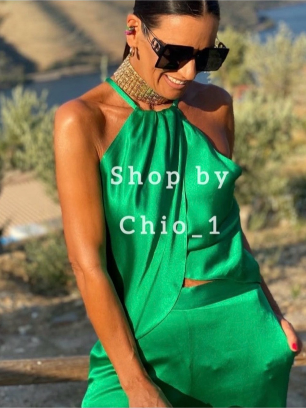 Zara Green Satin Halter Neck Angola Top Open Back Blouse S NWOT